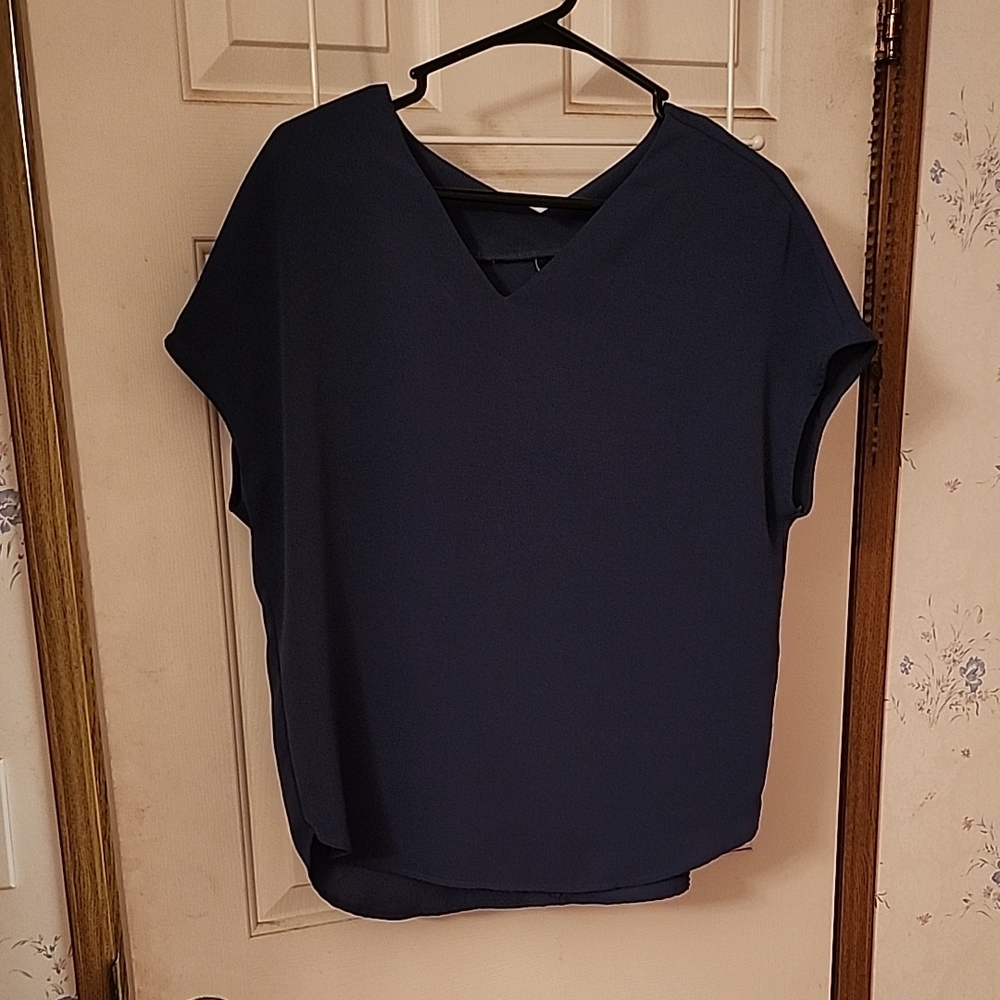 Elegant Navy V-Neck Blouse